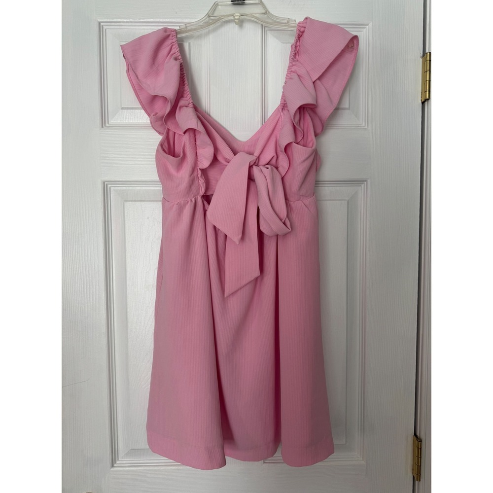 Blu Pepper Pink Ruffle Sleeve Tie Back Cutout Mini Babydoll Dress Medium
